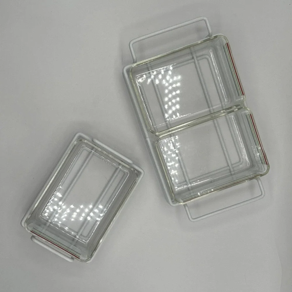 Vintage 80s Case Buffet Ware Acrylic Serving Trays Striped Color Napkins Set